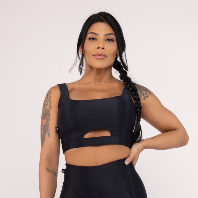 Top Fitness Feminino Sustentação Alças Largas Costa Cavada Bojo