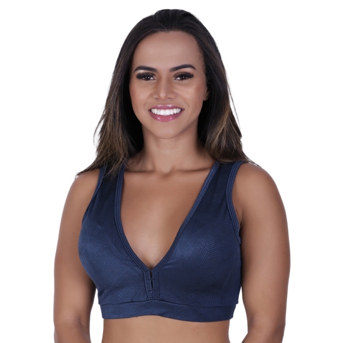Top Fitness Decote V Bojo Cirrê Relevo Poliamida