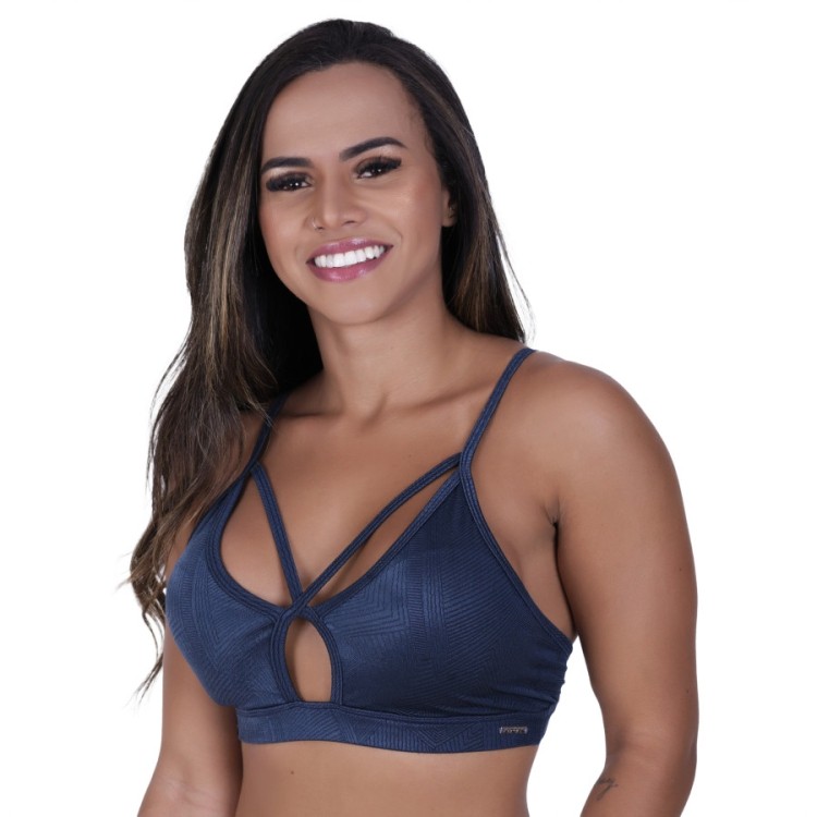 Top Fitness Decote Tiras Bojo Cirrê Relevo Poliamida