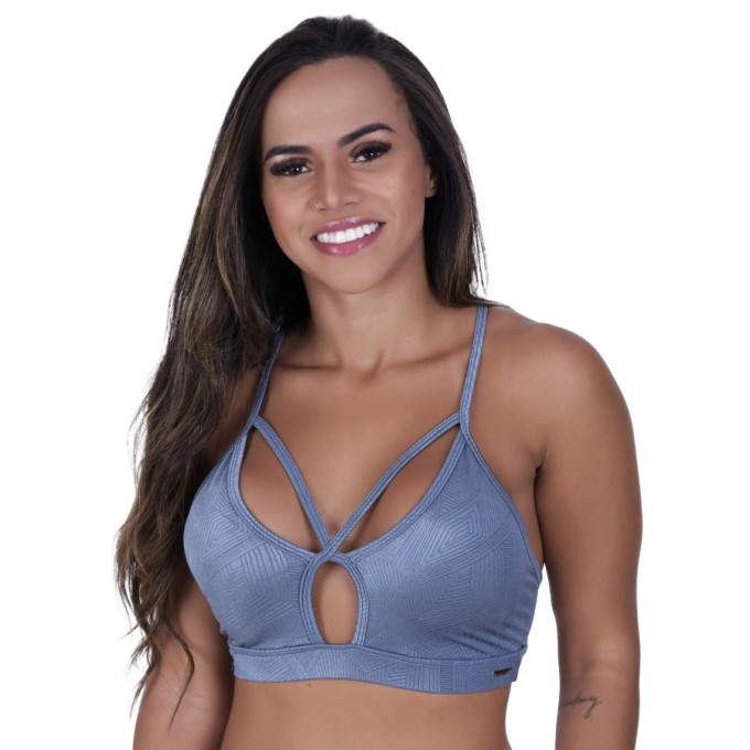 Top Fitness Decote Tiras Bojo Cirrê Relevo Poliamida