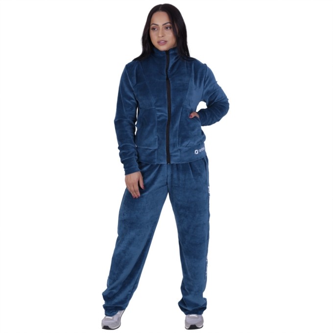 CONJUNTO ESPORTIVO PLUSH CALÇA RETA CINTURA ALTA CASACO BOLSOS O