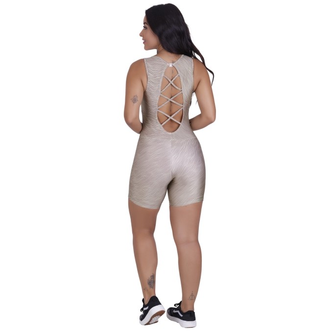 Macaquinho Fitness Feminino Estampado Trilobal Cirre Poliamida