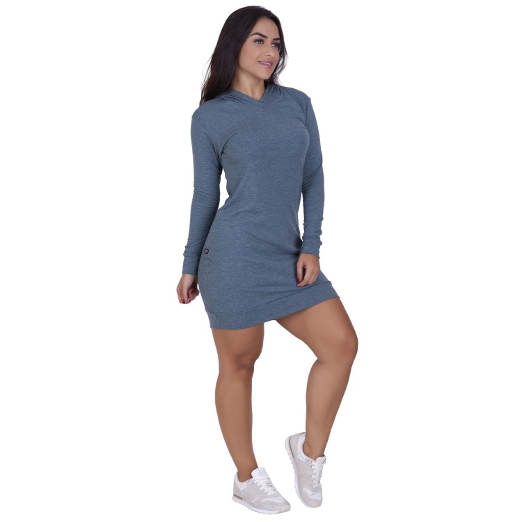 Vestido Blusão Manga Longa Esportivo Moletinho Capuz
