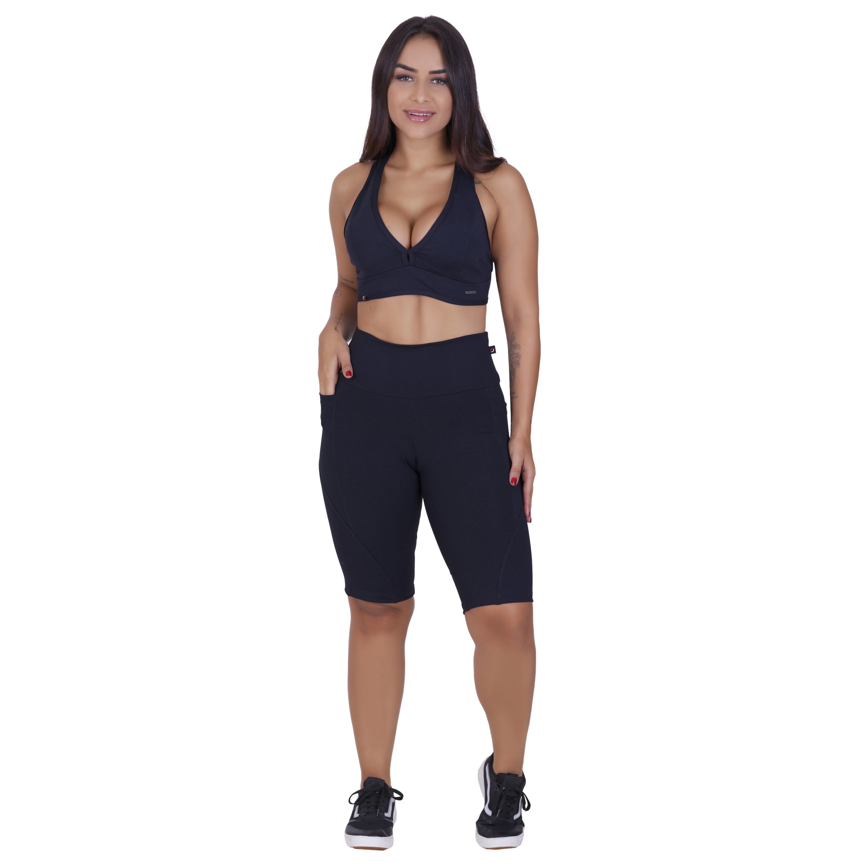 Conjunto Bermuda Ciclista Bolso + Top Bojo Suplex Poliamida