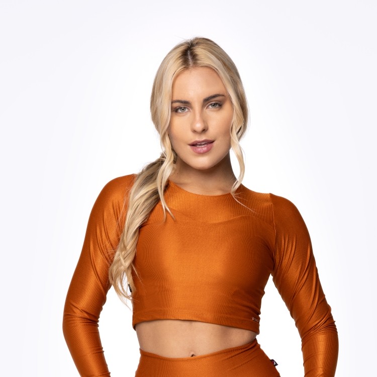 Cropped Manga Longa Justo Feminino Poliamida Laminado Bojo