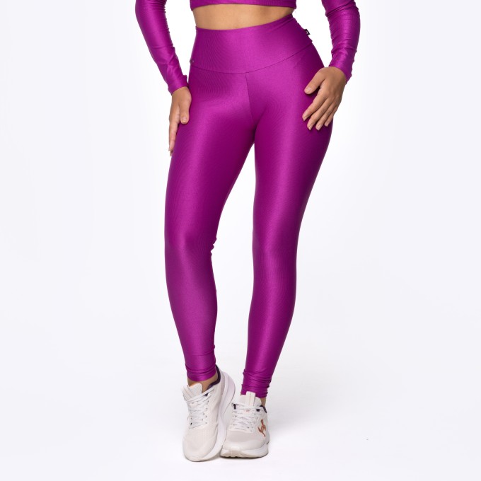 Calça Legging Fitness Cintura Alta Poliamida Brilho Laminado