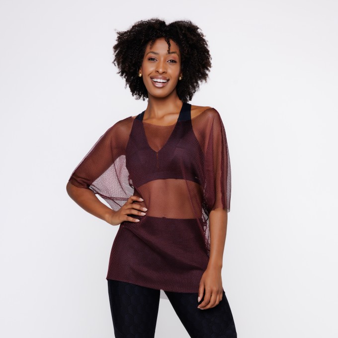 Blusa Tela Transparente Fitness Manga Curta Básica