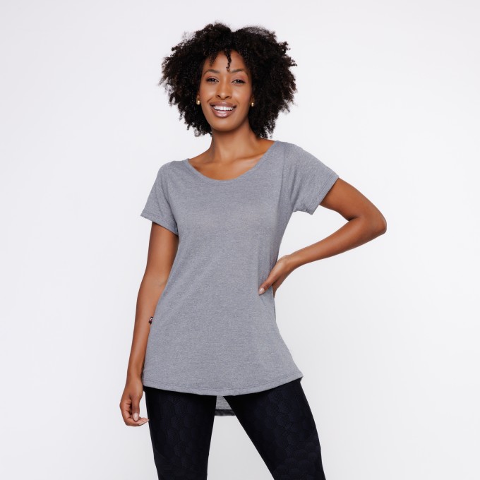 Blusa Feminina Manga Curta Gola Redonda Comprida Tapa Bumbum