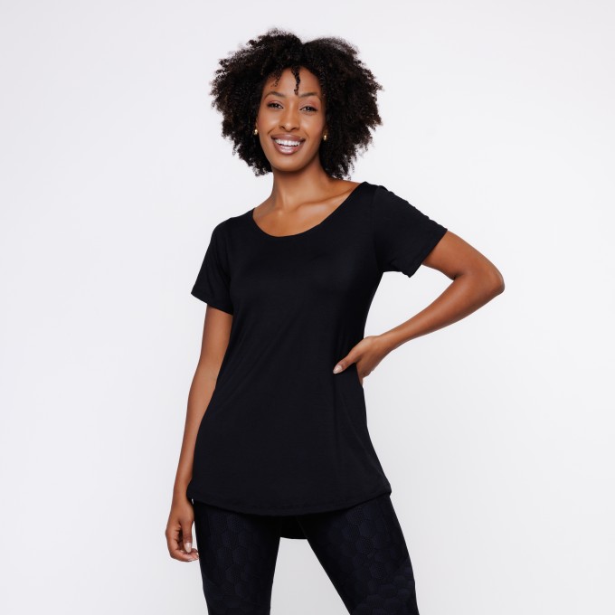 Blusa Feminina Manga Curta Gola Redonda Comprida Tapa Bumbum
