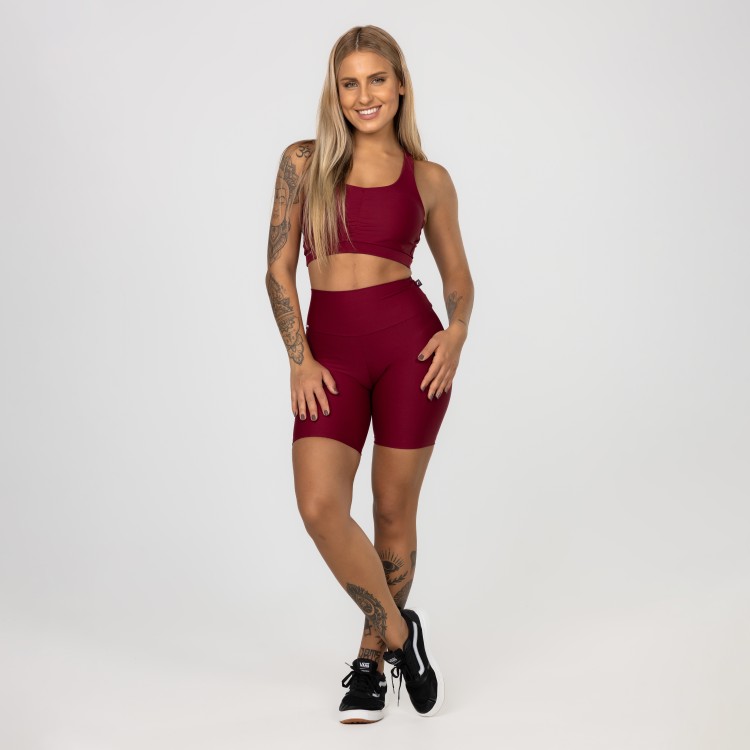 Conjunto Fitness Feminino Bermuda Cós Alto Top Bojo Blackout