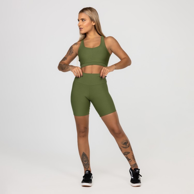 Conjunto Fitness Feminino Bermuda Cós Alto Top Bojo Blackout
