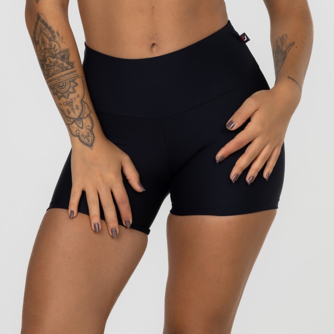 Short Fitness Feminina Cintura Alta Blackout Compressão Poliamida