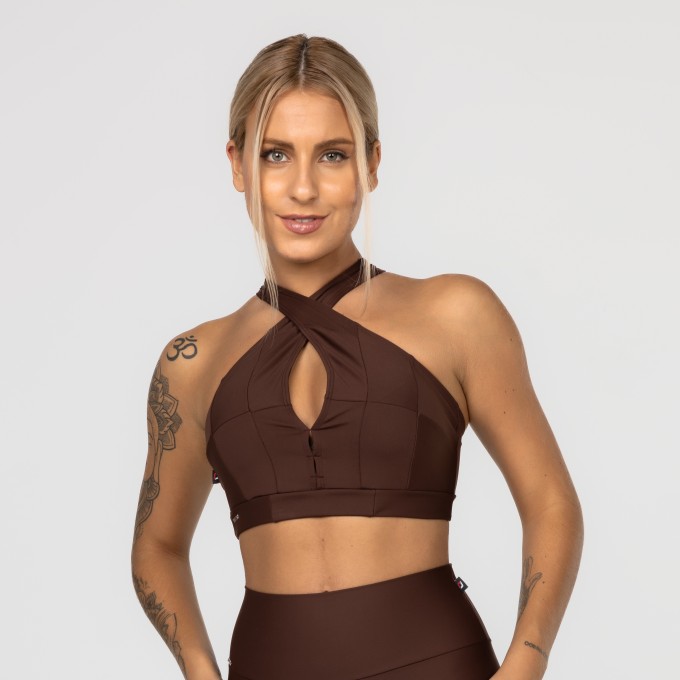 Top Fitness Feminino Bojo Removível Alças Largas 3 Em 1 Poliamida