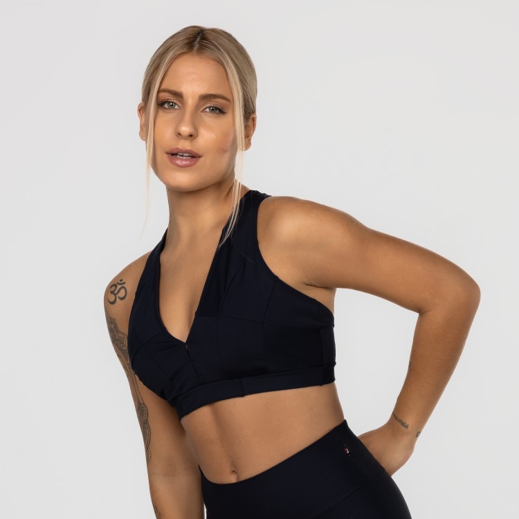 Top Fitness Feminino Bojo Removível Alças Largas 3 Em 1 Poliamida
