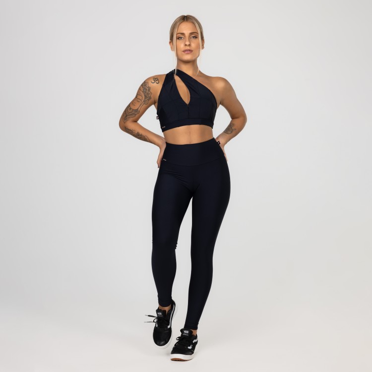 Conjunto calça Legging Cintura Alta e Top 3 em 1 Bojo Blackout