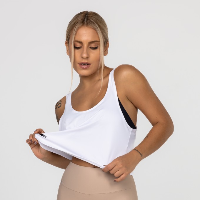 Camiseta Fitness Regata Feminina Curta Toque Gelado Poliamida