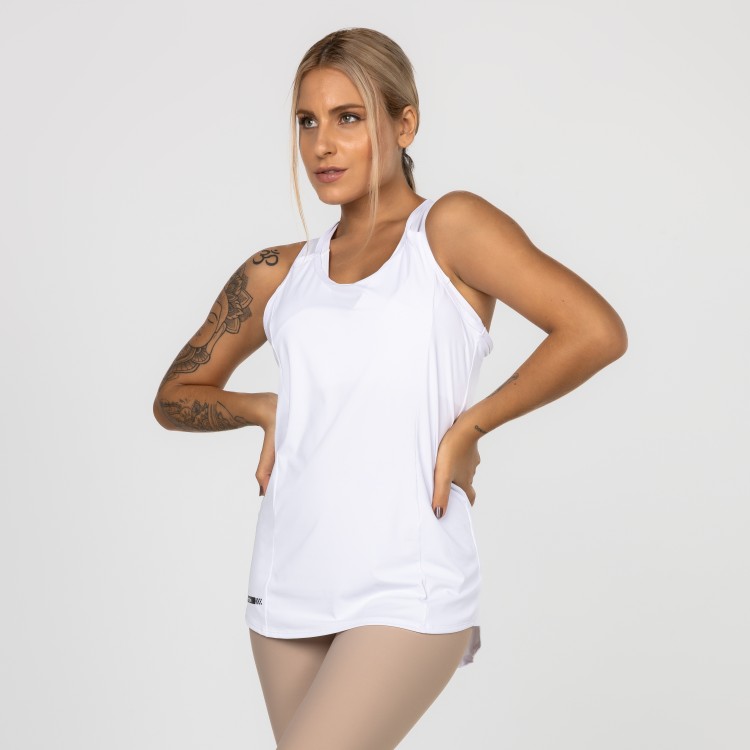 Camiseta Regata Feminina Alças Tiras Dupla Tapa Bumbum Poliamida