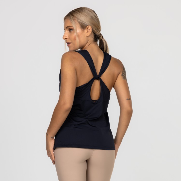 Camiseta Feminina Reta Detalhe Cruzado Costas Poliamida