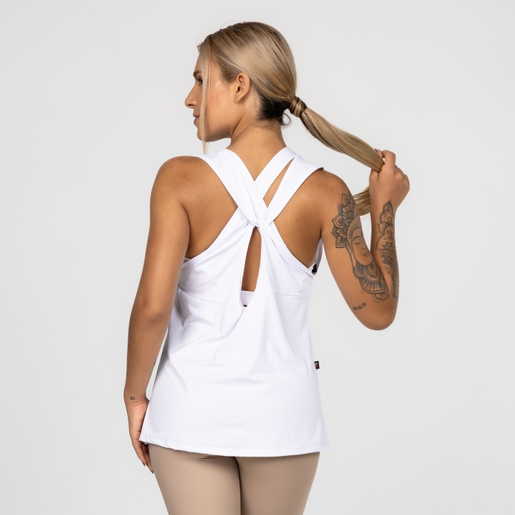 Camiseta Feminina Reta Detalhe Cruzado Costas Poliamida