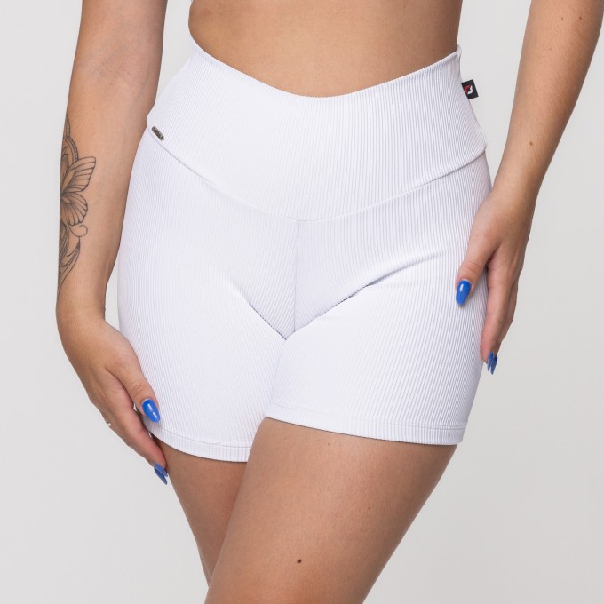 Short Curto Fitness Feminino Canelado Poliamida Cintura Alta