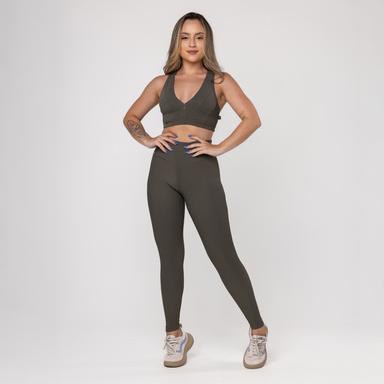 Conjunto Fitness Feminino Legging e Top 3 em 1 Textura Canelado