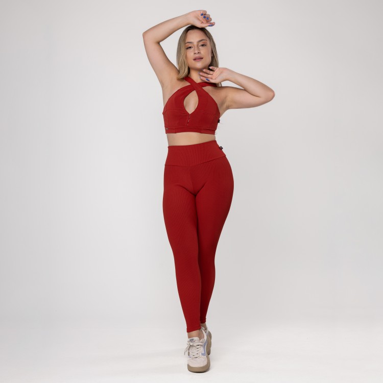 Conjunto Fitness Feminino Legging e Top 3 em 1 Textura Canelado