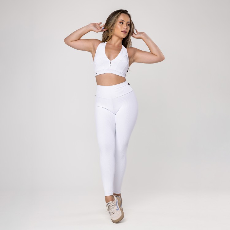 Conjunto Fitness Feminino Legging e Top 3 em 1 Textura Canelado