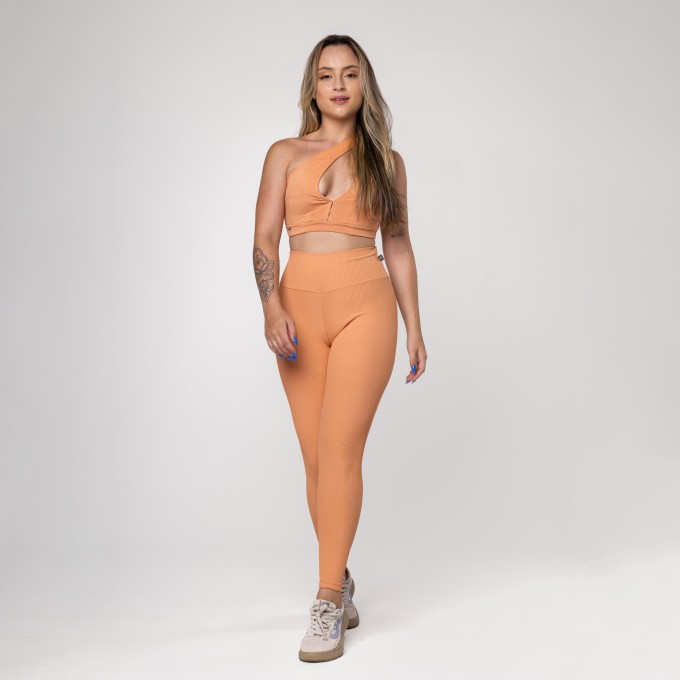 Conjunto Fitness Feminino Legging e Top 3 em 1 Textura Canelado