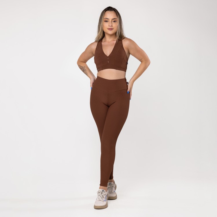 Conjunto Fitness Feminino Legging e Top 3 em 1 Textura Canelado