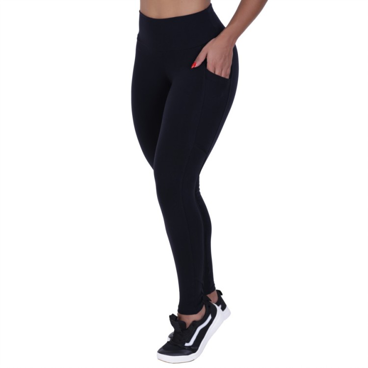 Calça Legging Fitness Feminina Bolso Suplex Poliamida Compressão