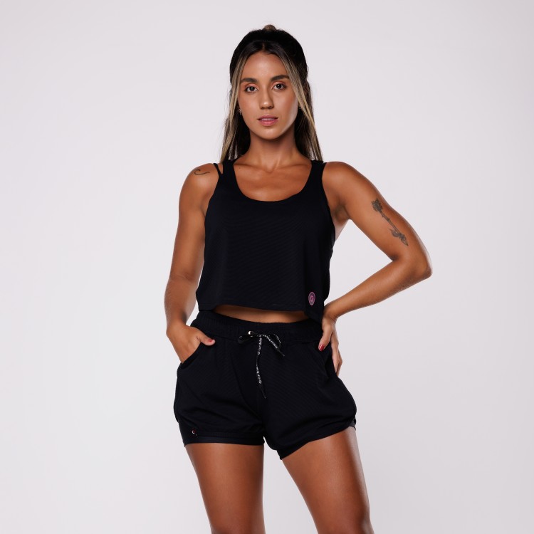 Camiseta Curta Feminina Fitness Regata Mini Textura Poliamida