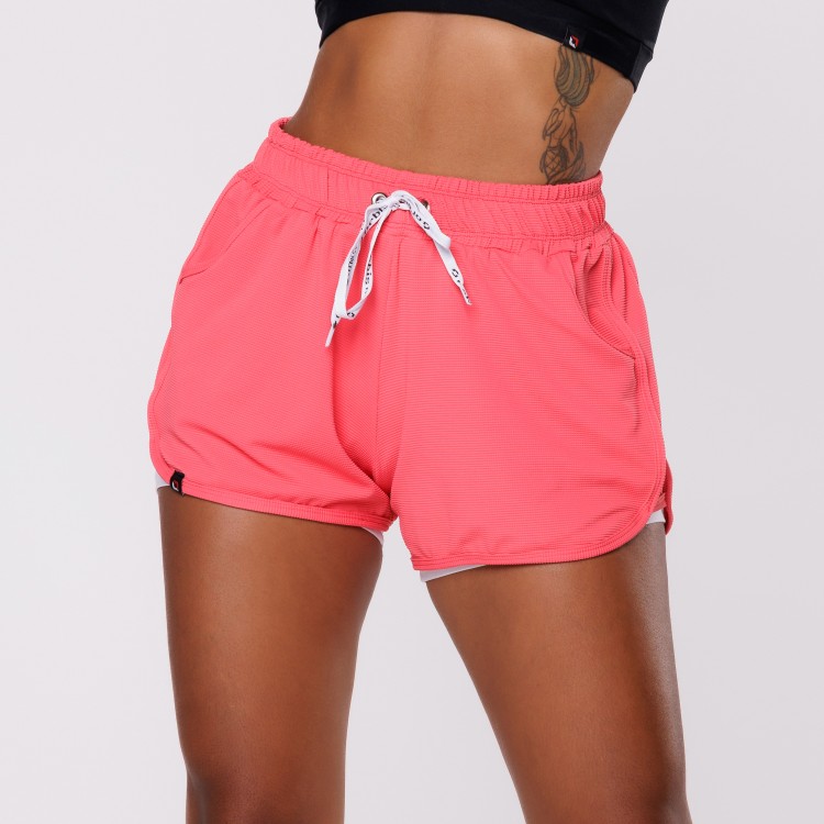 Short Corrida Feminino Mini Textura com Short Interno Agatha