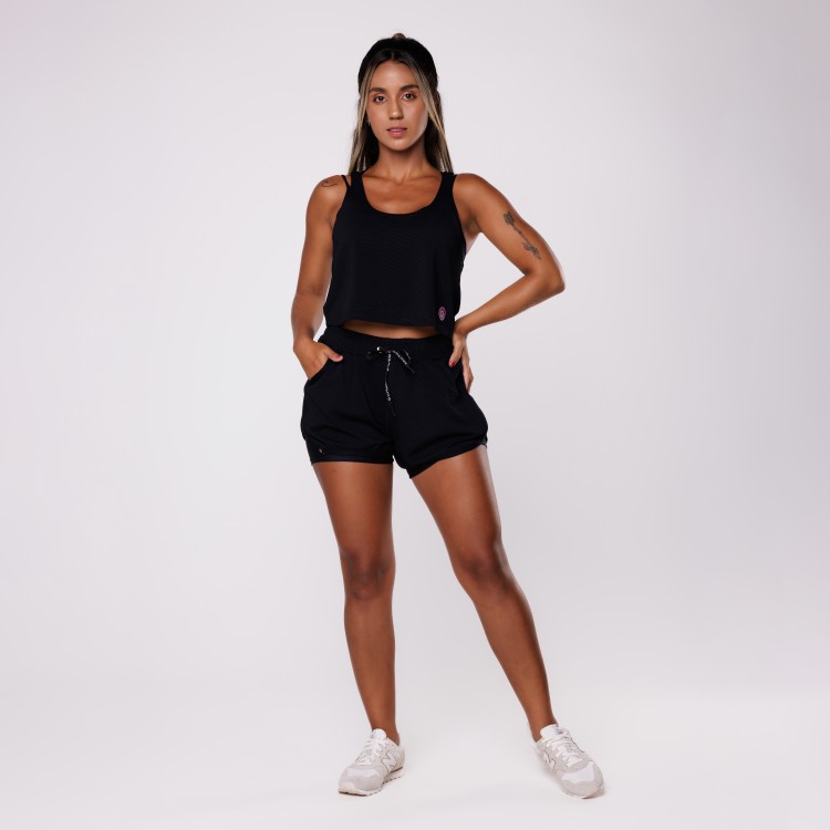 Conjunto Fitness Short e camiseta Feminina Textura Poliamida