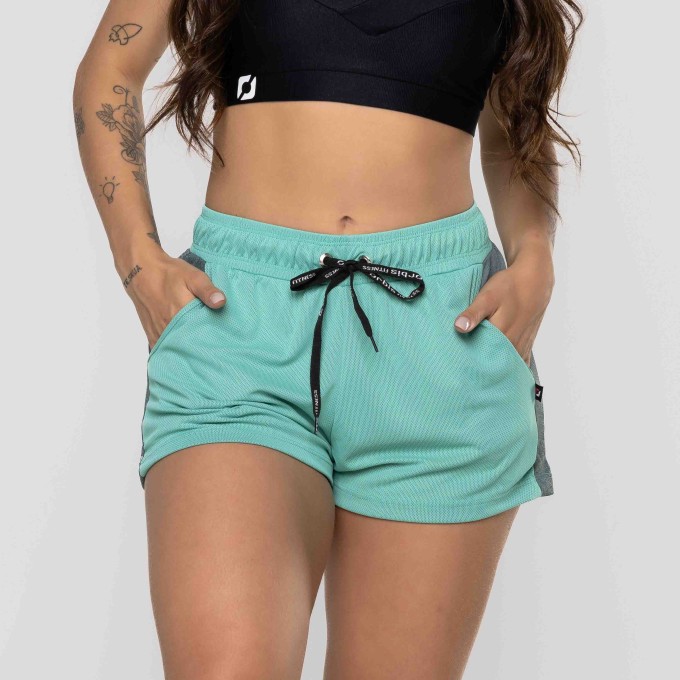 Short Corrida Feminino Dupla face com Short Interno Cadarço