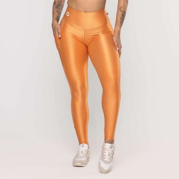 Calça Legging Fitness Feminina Bolso Poliamida Mini Canelado