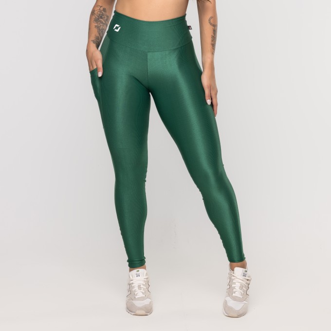 Calça Legging Fitness Feminina Bolso Poliamida Mini Canelado