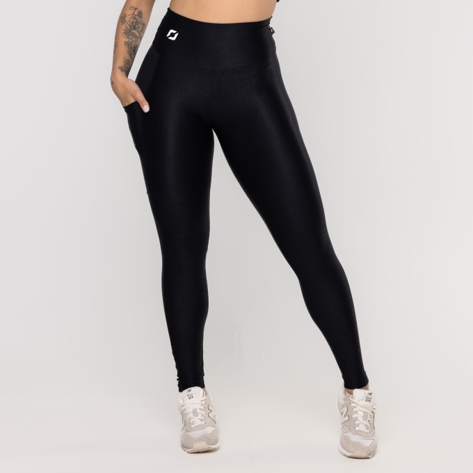 Calça Legging Fitness Feminina Bolso Poliamida Mini Canelado