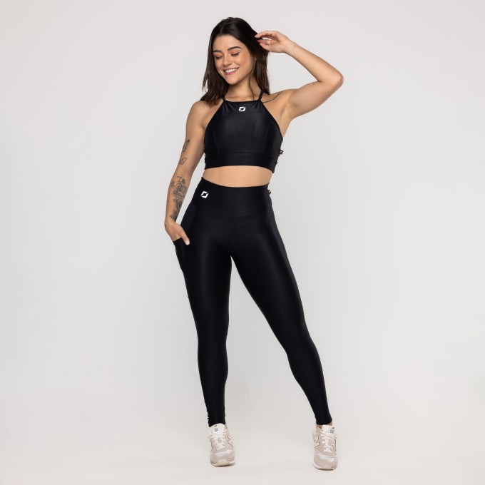 Calça Legging Fitness Feminina Bolso Poliamida Mini Canelado