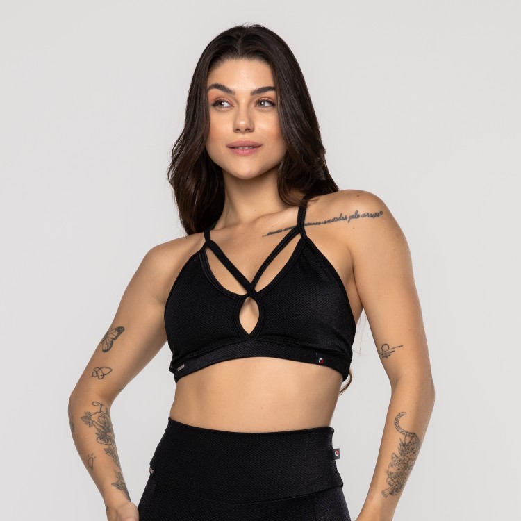 Top Fitness Feminino Tiras Bojo Removível Texturizado Poliamida