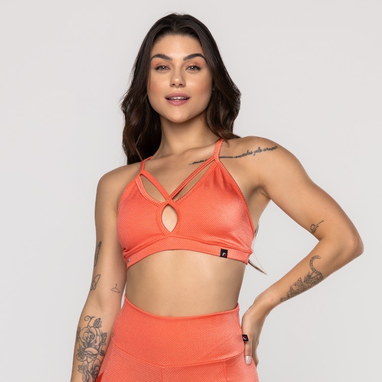 Top Fitness Feminino Tiras Bojo Removível Texturizado Poliamida