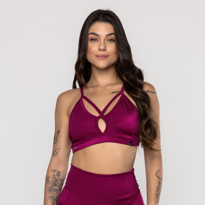Top Fitness Feminino Tiras Bojo Removível Texturizado Poliamida