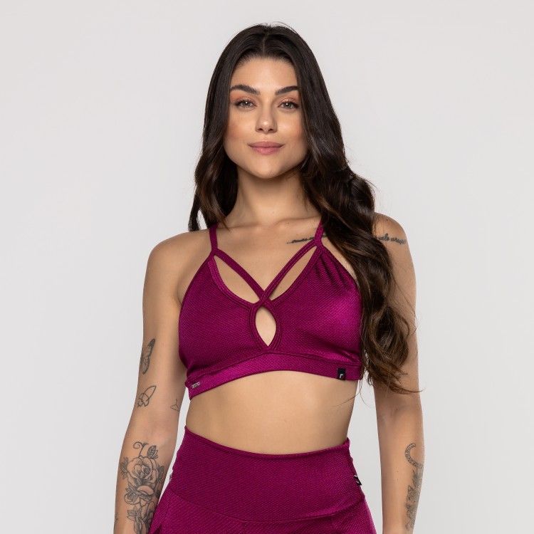 Top Fitness Feminino Tiras Bojo Removível Texturizado Poliamida