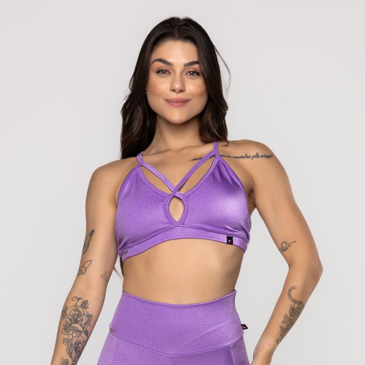 Top Fitness Feminino Tiras Bojo Removível Texturizado Poliamida