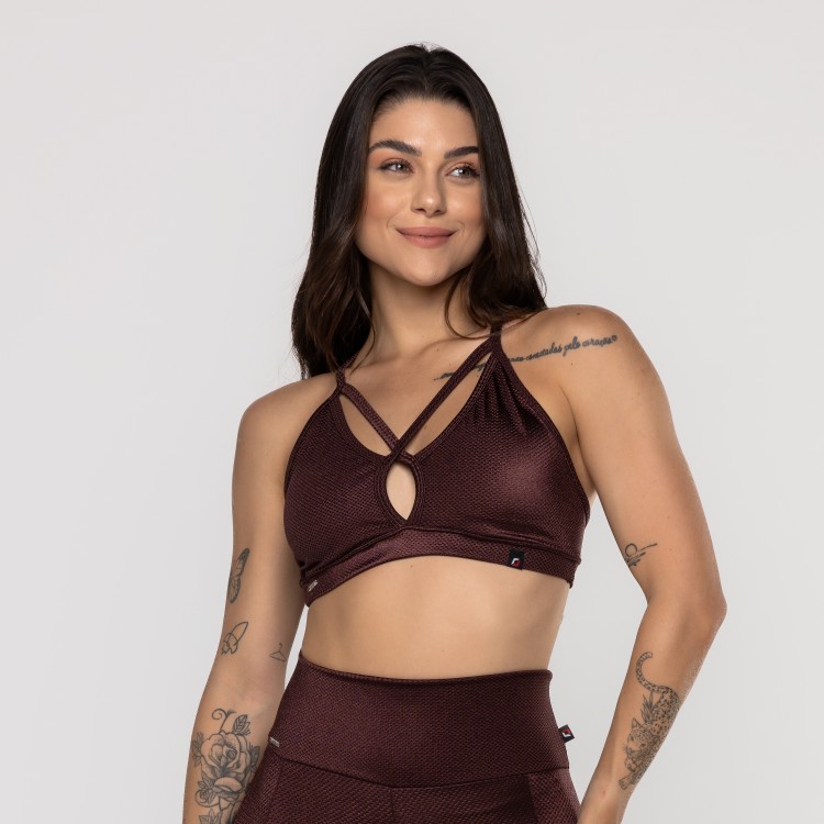 Top Fitness Feminino Tiras Bojo Removível Texturizado Poliamida