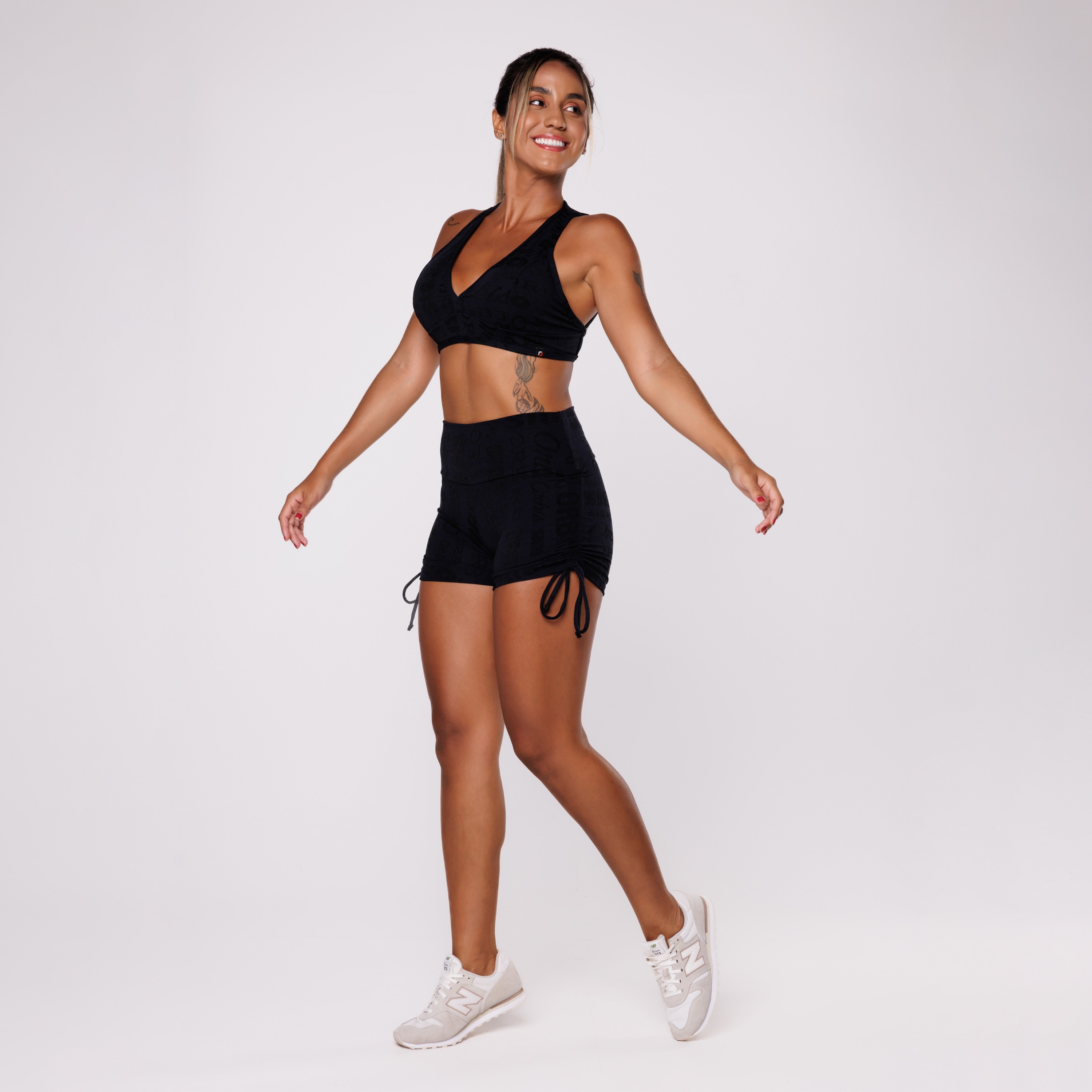 Short Feminino Curto Cadarço Lateral Jacquard Poliamida - Orbis
