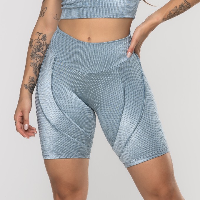 Bermuda Fitness Feminina Recortes Poliamida Brilho Acetinado