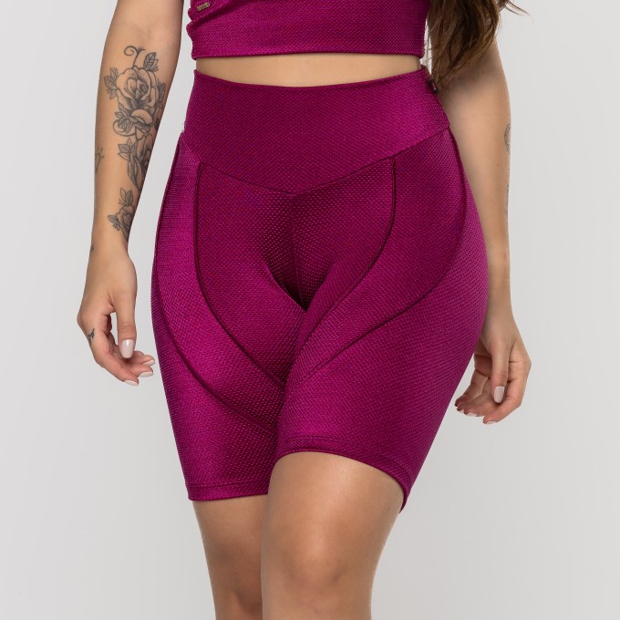 Bermuda Fitness Feminina Recortes Poliamida Brilho Acetinado