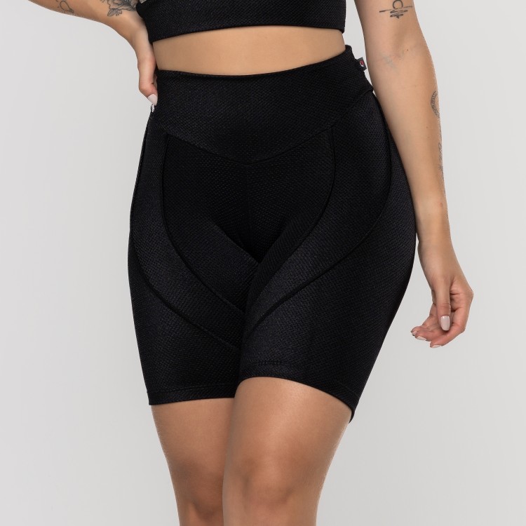 Bermuda Fitness Feminina Recortes Poliamida Brilho Acetinado