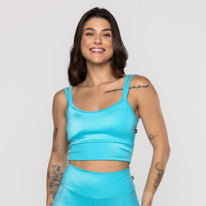 Top Fitness Camisetinha Feminino Bojo Texturizado Poliamida