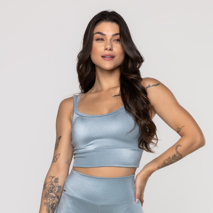Top Fitness Camisetinha Feminino Bojo Texturizado Poliamida